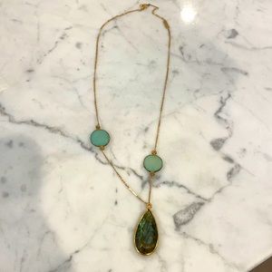 Gold plated green opalescent gemstone necklace